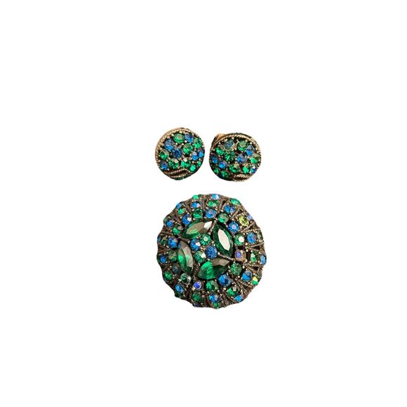 Capri Jewelry Rhinestone Vintage Brooch and Clip on Earrings Set - Picture 1 of 4